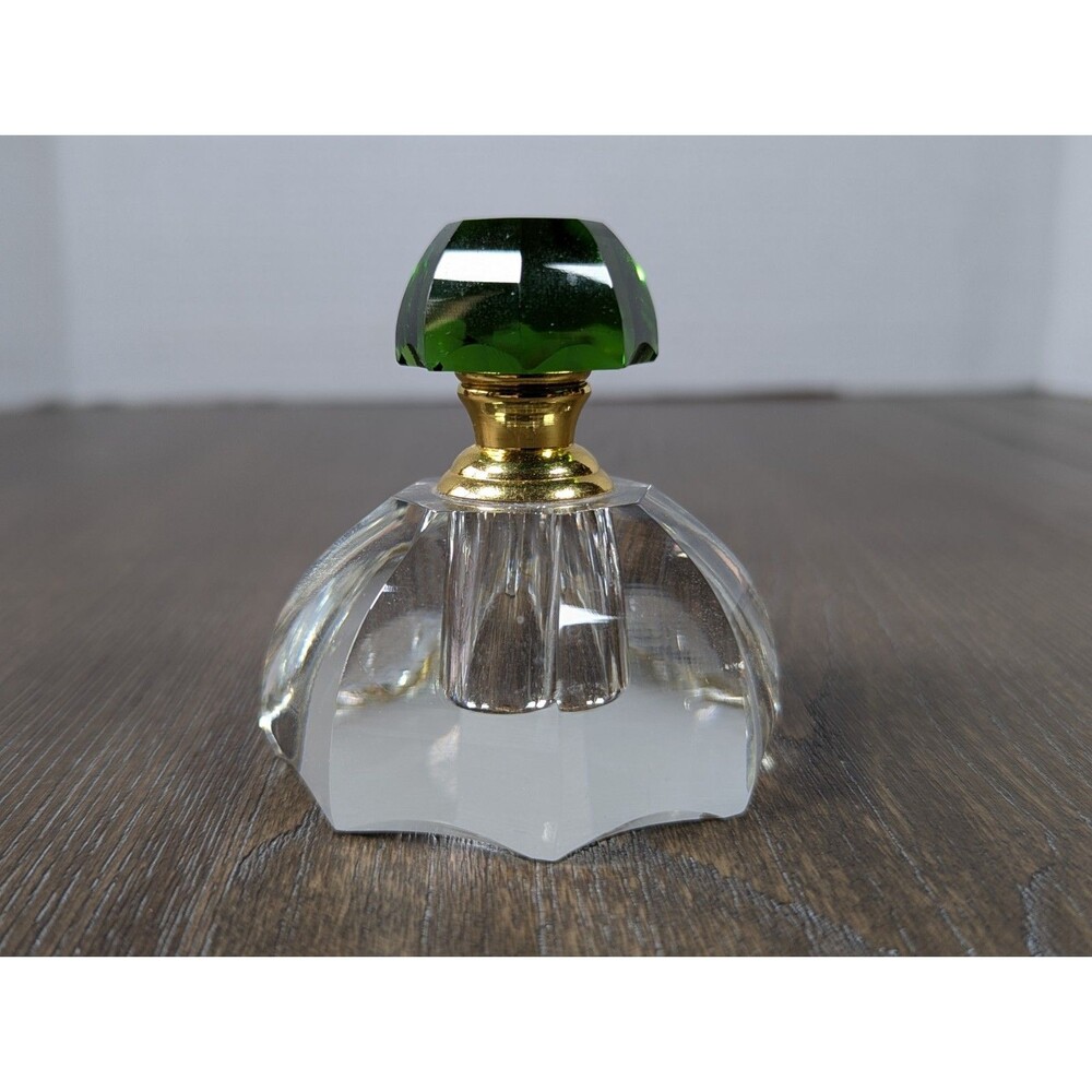 VTG Dome Crystal Glass Perfume Bottle Twist Top Applicator Wand Clear Green 3in
